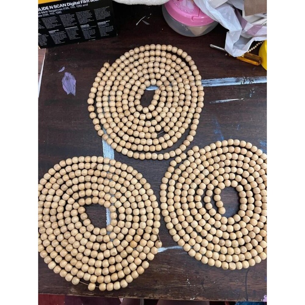 Natural Wood Bead Strands - Set of 3, 9 ft each